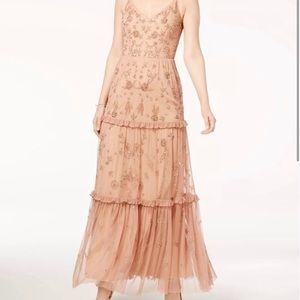 NWT Adrianna Pappell Beaded Tiered Dress - dark mauve